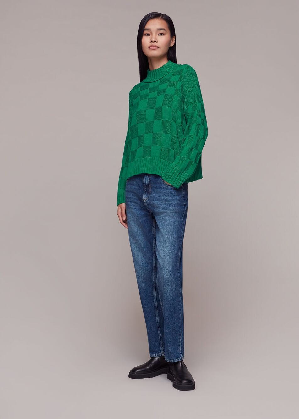 Whistles Green Texture Check Checkerboard Pullover Sweater Women's Size Small